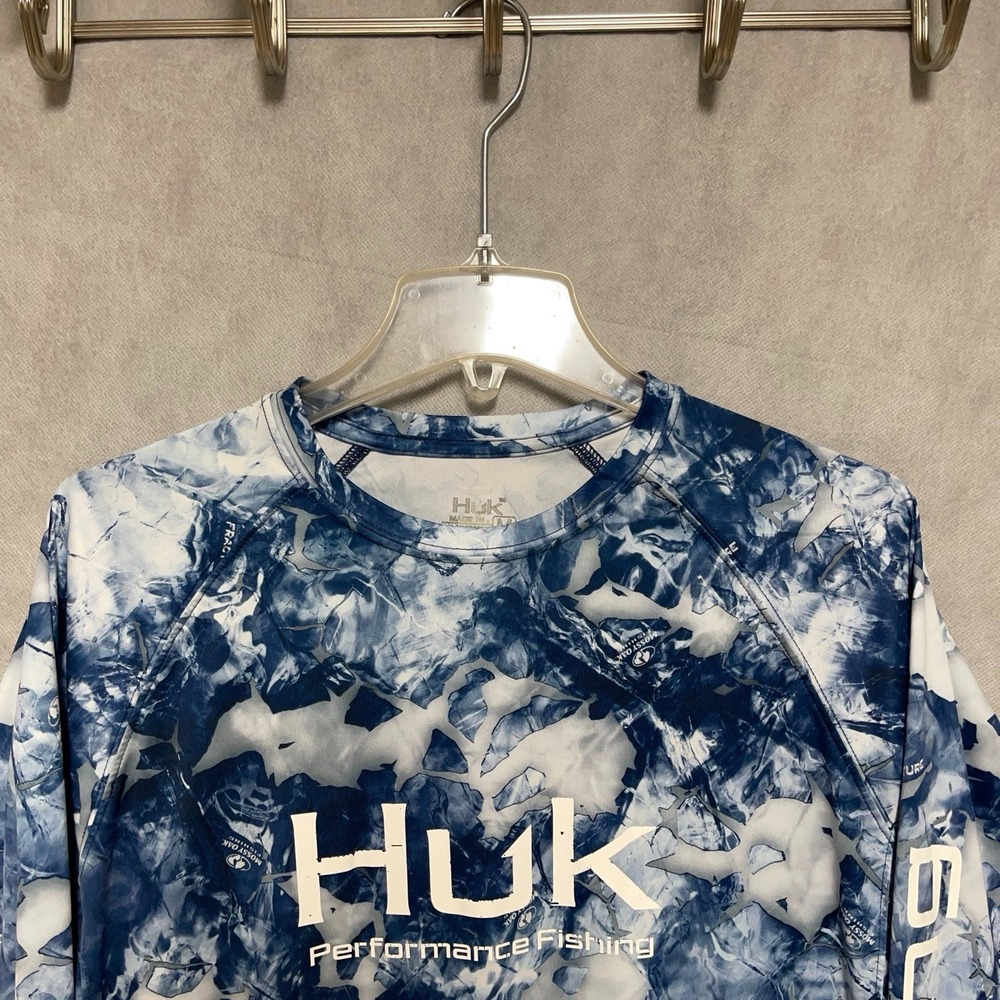 Huk Shirt Men's L Blue Camo Performance Mossy Oak Fishing Active Workout Gym Tee